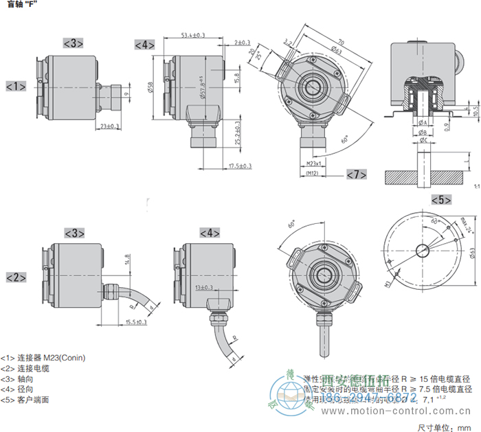 AC58-CANopen光電絕對值通用編碼器外形及安裝尺寸(盲軸F) - 西安德伍拓自動化傳動系統(tǒng)有限公司