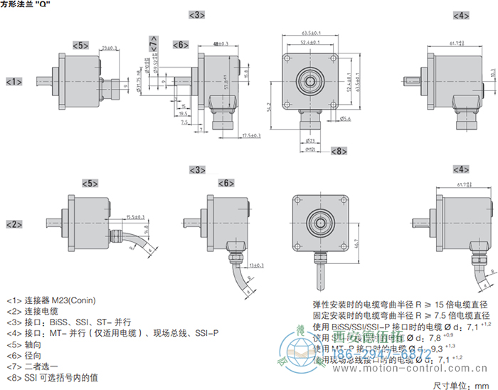 AC58-DeviceNet光電絕對值通用編碼器外形及安裝尺寸(方形法蘭Q) - 西安德伍拓自動化傳動系統(tǒng)有限公司