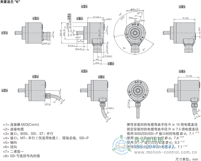 AC58-Interbus光電絕對值通用編碼器外形及安裝尺寸(夾緊法蘭K) - 西安德伍拓自動(dòng)化傳動(dòng)系統(tǒng)有限公司