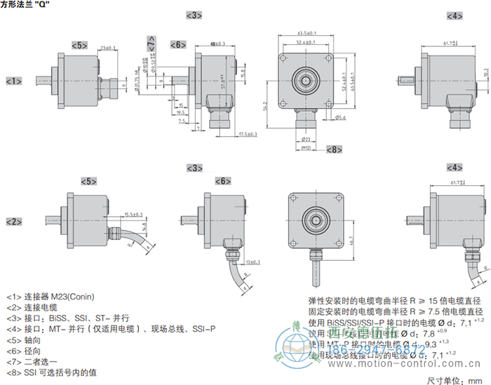 AC58-Interbus光電絕對值通用編碼器外形及安裝尺寸(方形法蘭Q) - 西安德伍拓自動(dòng)化傳動(dòng)系統(tǒng)有限公司