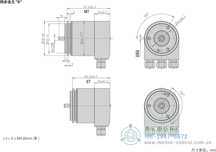 AC58-Interbus光電絕對值通用編碼器外形及安裝尺寸(同步法蘭S) - 西安德伍拓自動(dòng)化傳動(dòng)系統(tǒng)有限公司