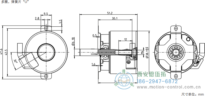 AD34光電絕對值電機反饋編碼器外形及安裝尺寸(多圈，彈簧片U) - 西安德伍拓自動化傳動系統(tǒng)有限公司