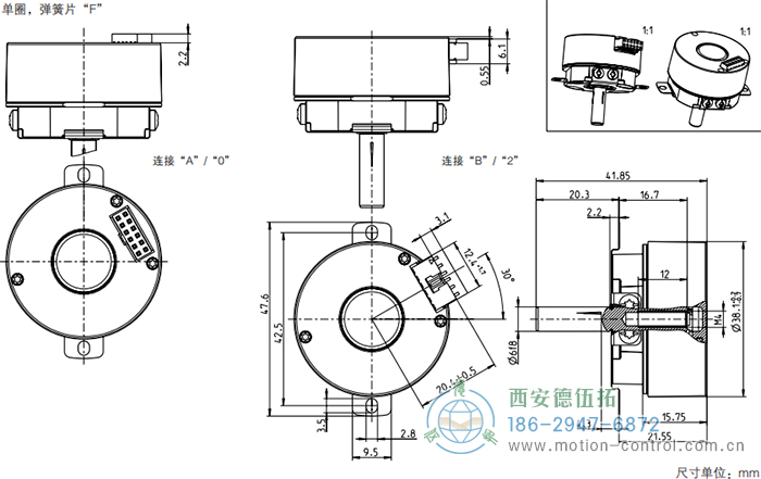 AD34光電絕對值電機反饋編碼器外形及安裝尺寸(單圈，彈簧片F(xiàn)) - 西安德伍拓自動化傳動系統(tǒng)有限公司