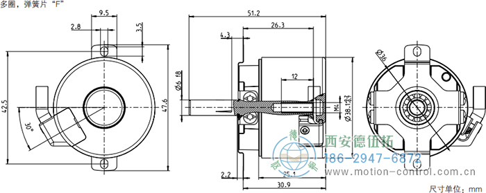 AD34光電絕對值電機反饋編碼器外形及安裝尺寸(多圈，彈簧片F(xiàn)) - 西安德伍拓自動化傳動系統(tǒng)有限公司