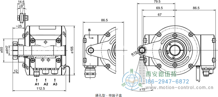 HMG10-T - EtherCAT絕對值重載編碼器外形及安裝尺寸(通孔型) - 西安德伍拓自動化傳動系統(tǒng)有限公司