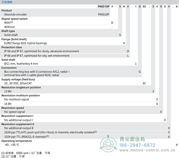 PMG10P - EtherCAT絕對值重載編碼器訂貨選型參考(實心軸) - 西安德伍拓自動化傳動系統(tǒng)有限公司