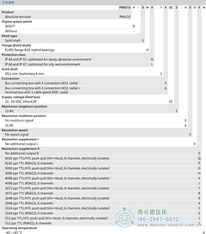 PMG10 - EtherCAT絕對值重載編碼器訂貨選型參考(?11 mm實(shí)心軸，帶歐式法蘭B10或外殼支腳 (B3)) - 西安德伍拓自動化傳動系統(tǒng)有限公司