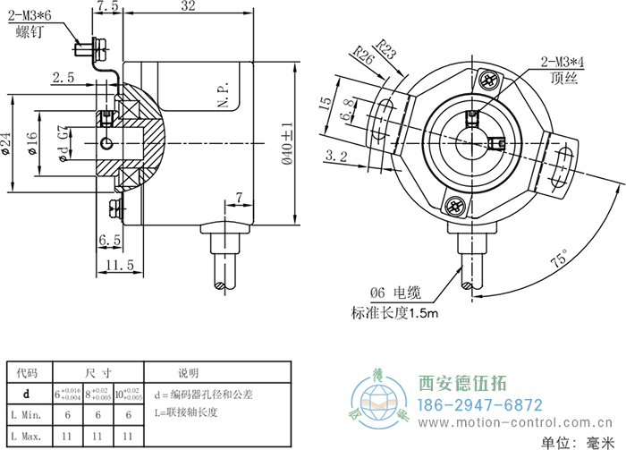 RI41光電增量輕載編碼器外形及安裝尺寸 - 西安德伍拓自動化傳動系統(tǒng)有限公司