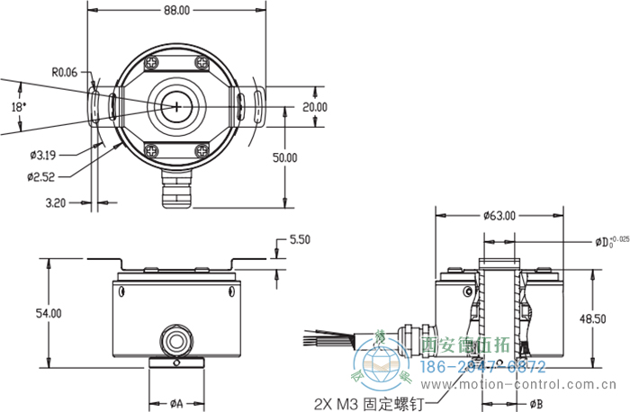 RI64空心軸標(biāo)準(zhǔn)光電增量編碼器外形及安裝尺寸 - 西安德伍拓自動(dòng)化傳動(dòng)系統(tǒng)有限公司